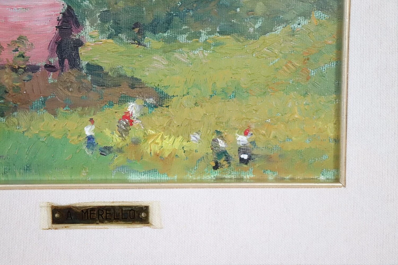 Amedeo Merello, paesaggio di campagna, dipinto a olio su tela, anni '60 3