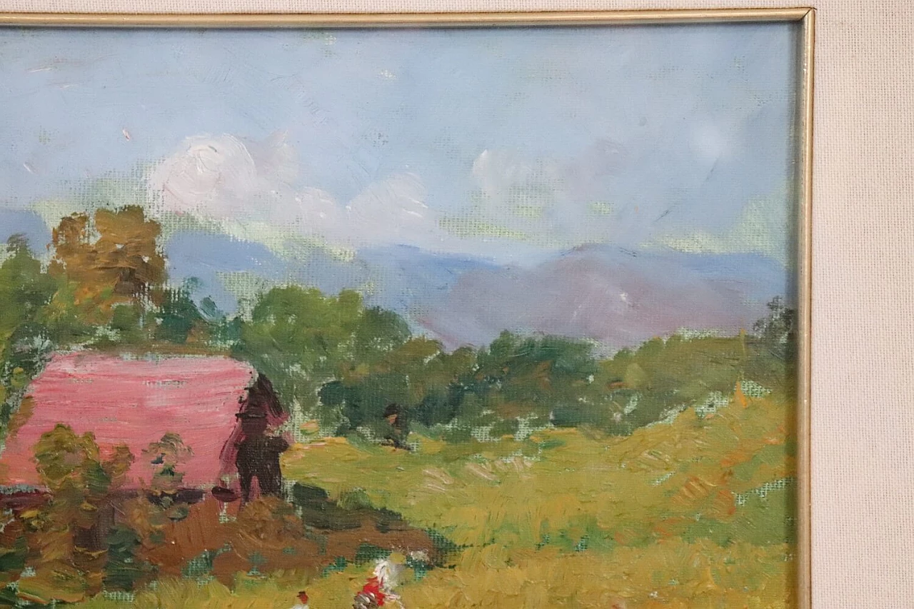 Amedeo Merello, paesaggio di campagna, dipinto a olio su tela, anni '60 4