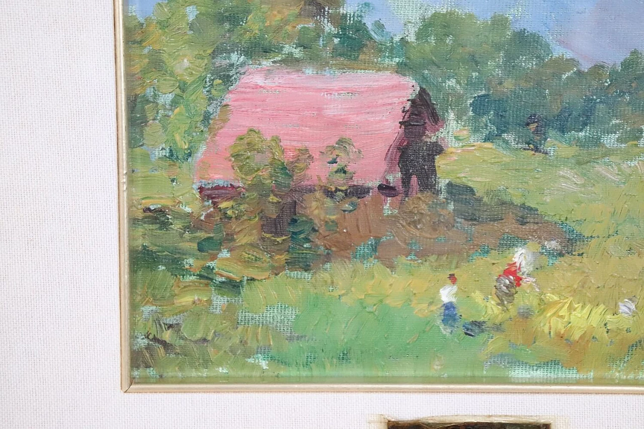 Amedeo Merello, paesaggio di campagna, dipinto a olio su tela, anni '60 5