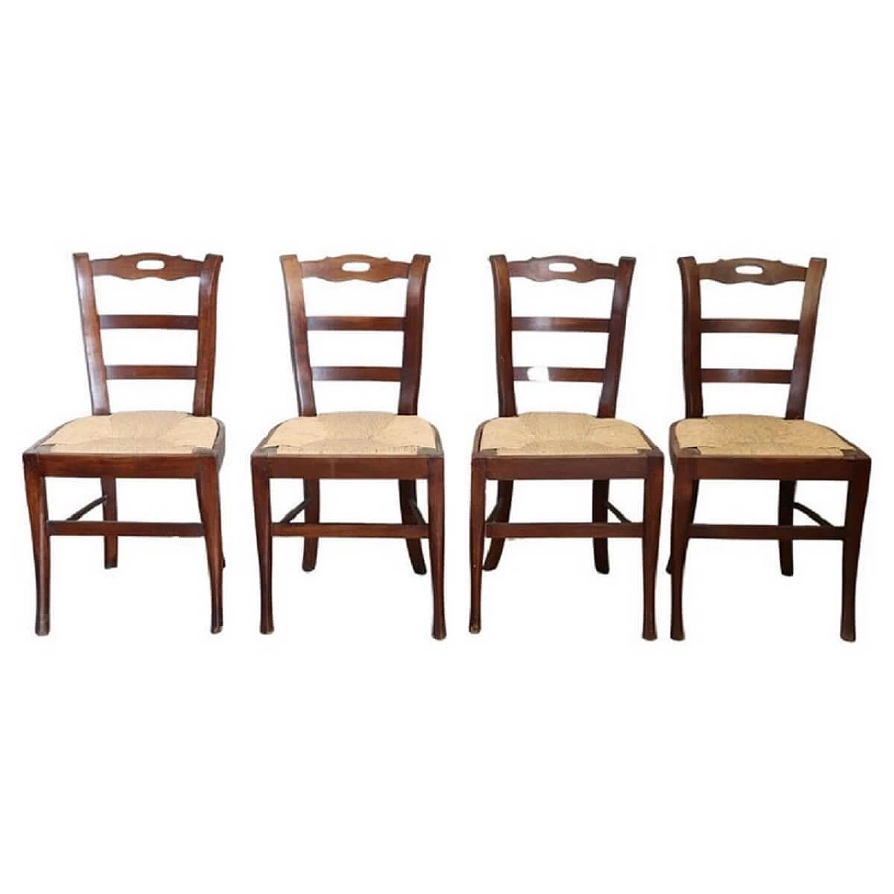 4 Chairs in solid cherry wood and straw, 19th century 1