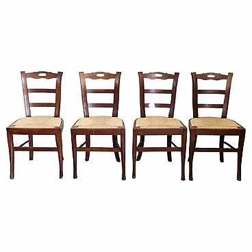 4 Chairs in solid cherry wood and straw, 19th century