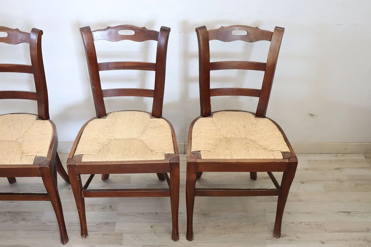 4 Chairs in solid cherry wood and straw, 19th century 3
