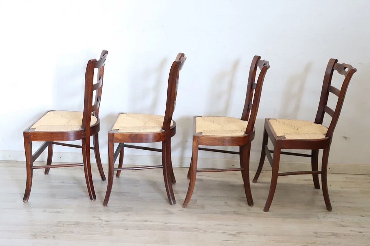 4 Chairs in solid cherry wood and straw, 19th century 4