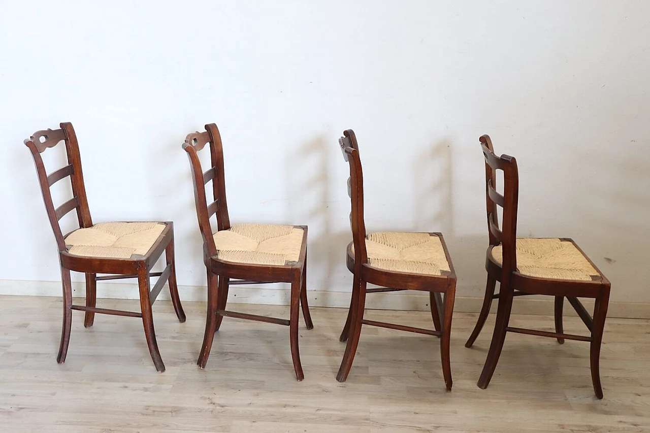 4 Chairs in solid cherry wood and straw, 19th century 6