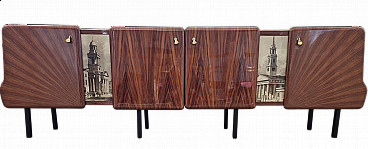 Rosewood and crystal sideboard with architectural views, 1950s