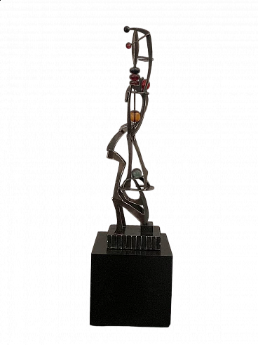 Futuristic juggler sculpture made of wrought iron and coloured resin, 1960s