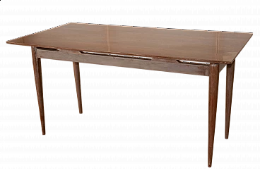 Tavolo rettangolare con piano impiallacciato in essenza di mogano, anni '50