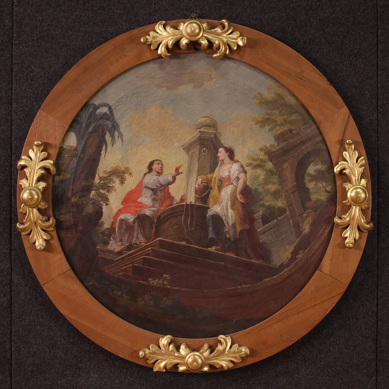 Christ and the Samaritan Woman at the Well, round painting, early 19th century 1