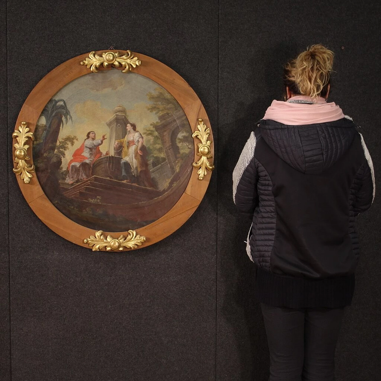 Christ and the Samaritan Woman at the Well, round painting, early 19th century 3