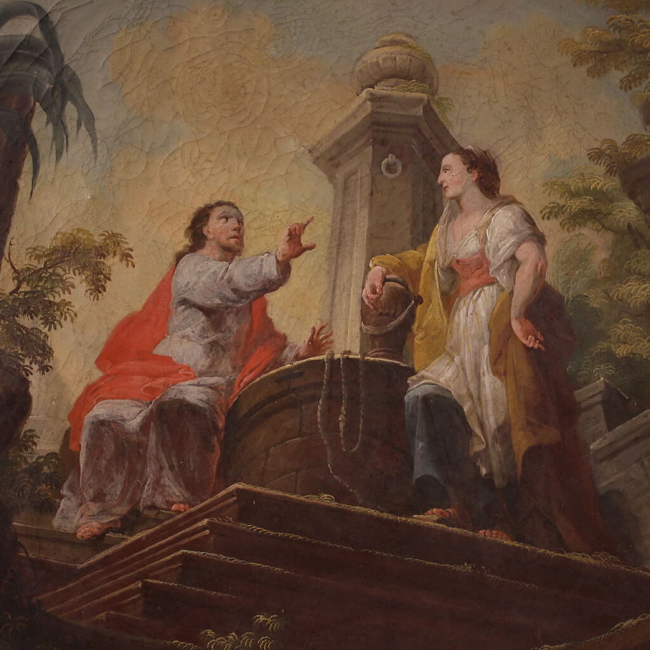 Christ and the Samaritan Woman at the Well, round painting, early 19th century 4