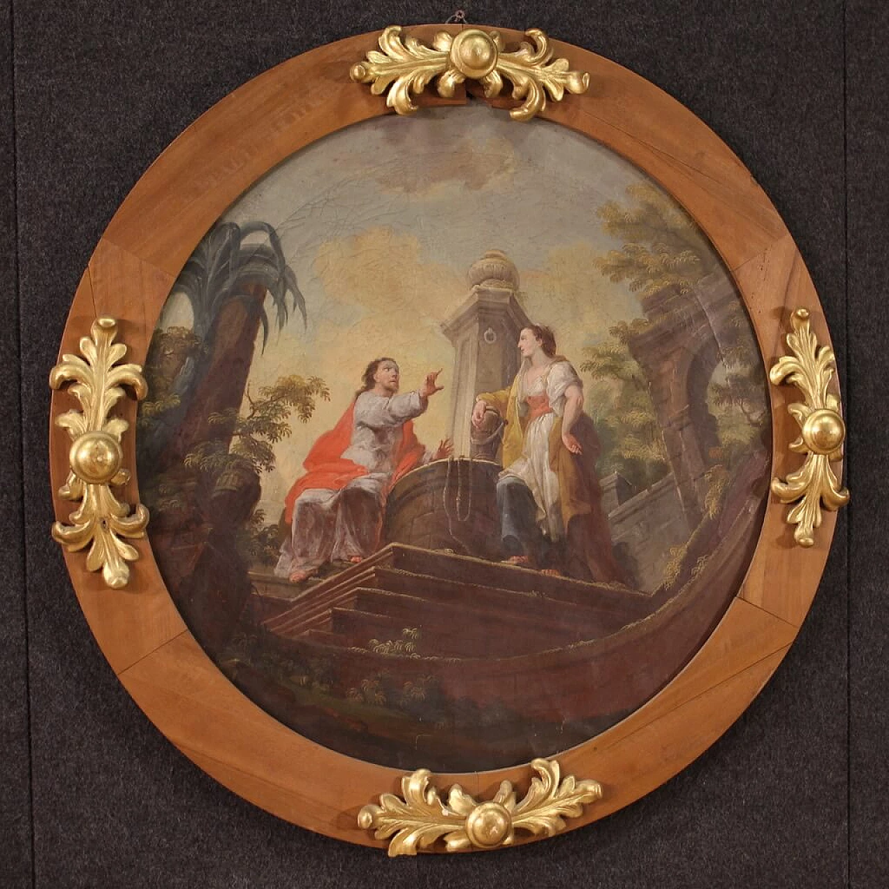 Christ and the Samaritan Woman at the Well, round painting, early 19th century 10