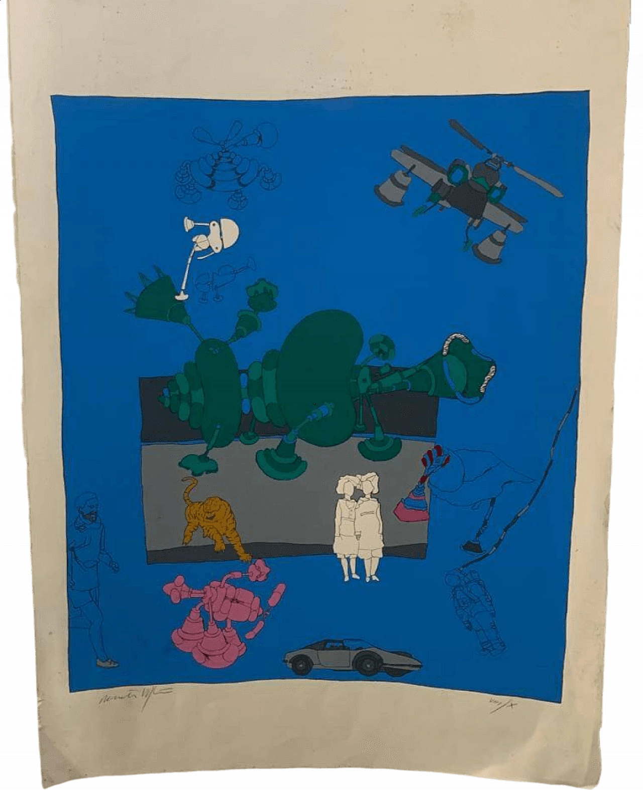 Renato Volpini, Characters and useless machines, lithograph, 1960s 8