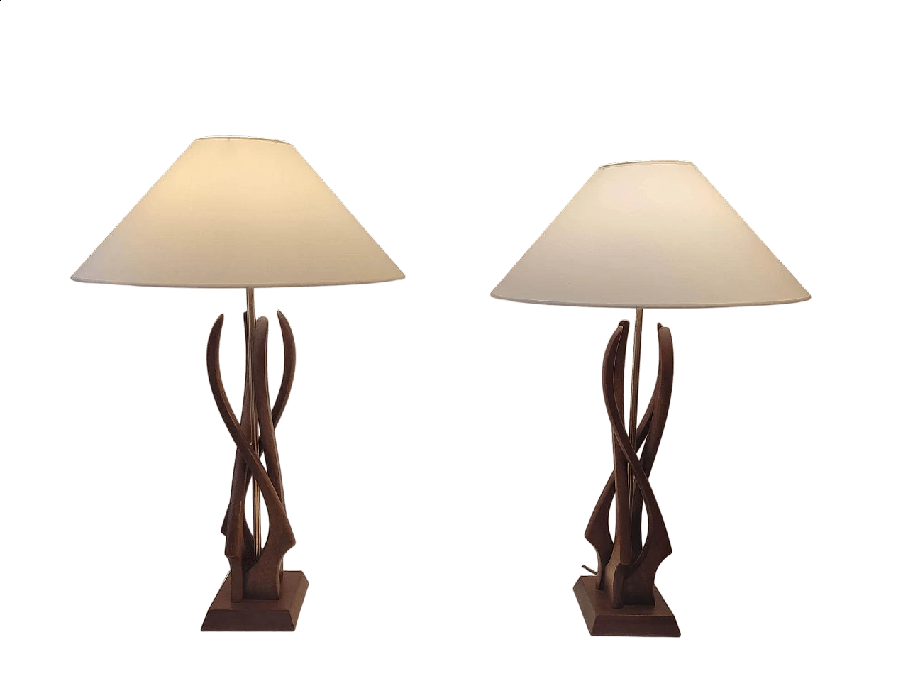Pair of organic table lamps with walnut base, 1960s 17