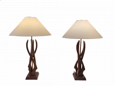 Coppia di lampade da tavolo organiche con base in noce, anni '60