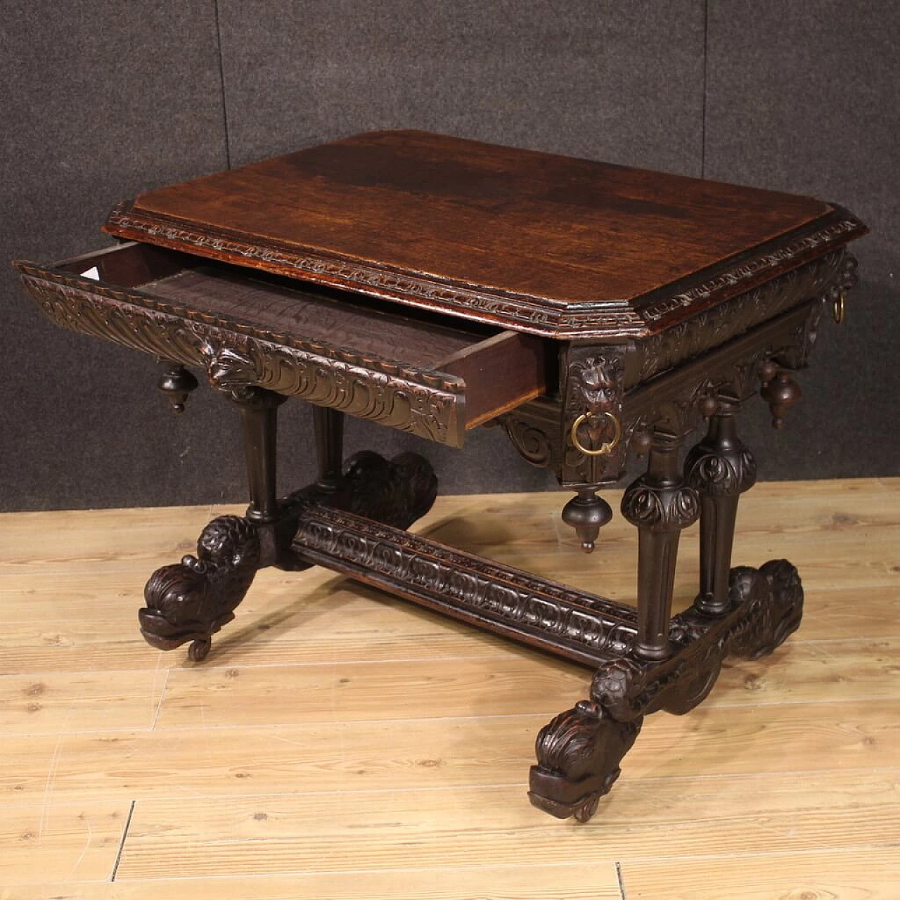 Renaissance-style wooden desk, early 20th century 4
