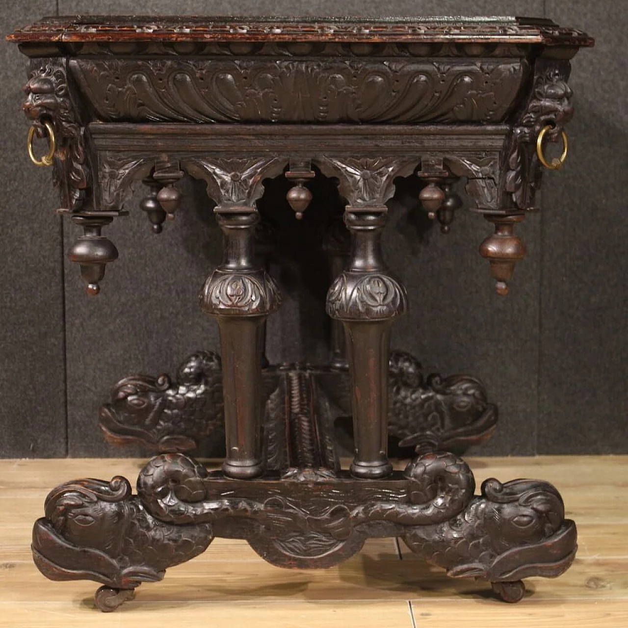 Renaissance-style wooden desk, early 20th century 8