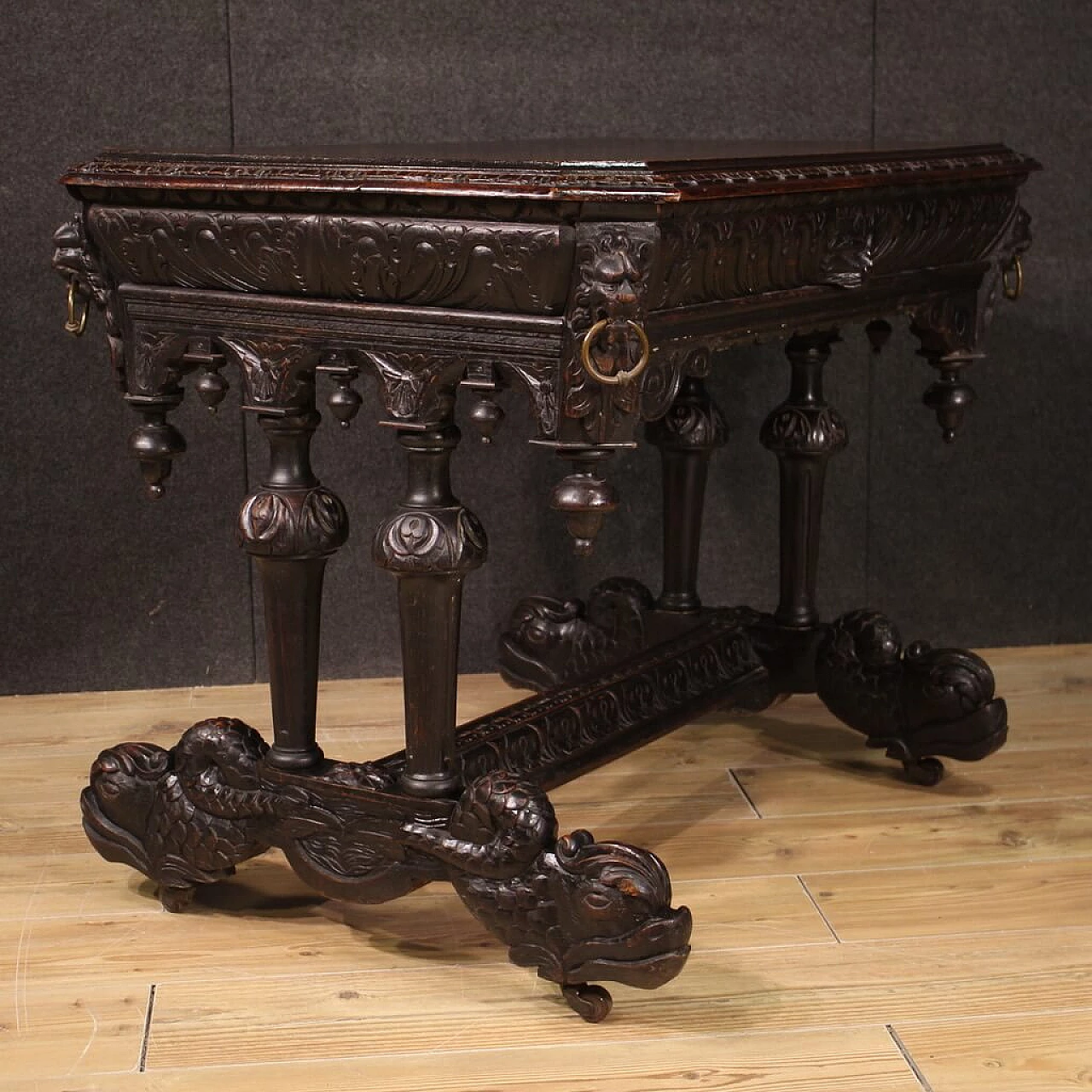 Renaissance-style wooden desk, early 20th century 10