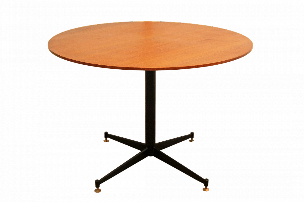 Round black steel and teak veneered wood table, 1960s 8