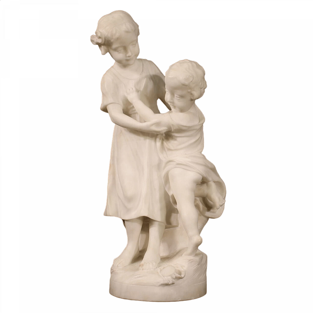 Bambini con granchio, scultura in marmo firmata, fine '800 13