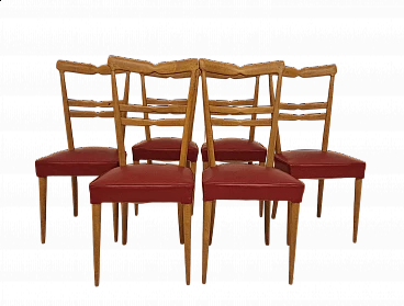 6 Chairs in wood and skai in the style of Paolo Buffa, 1950s