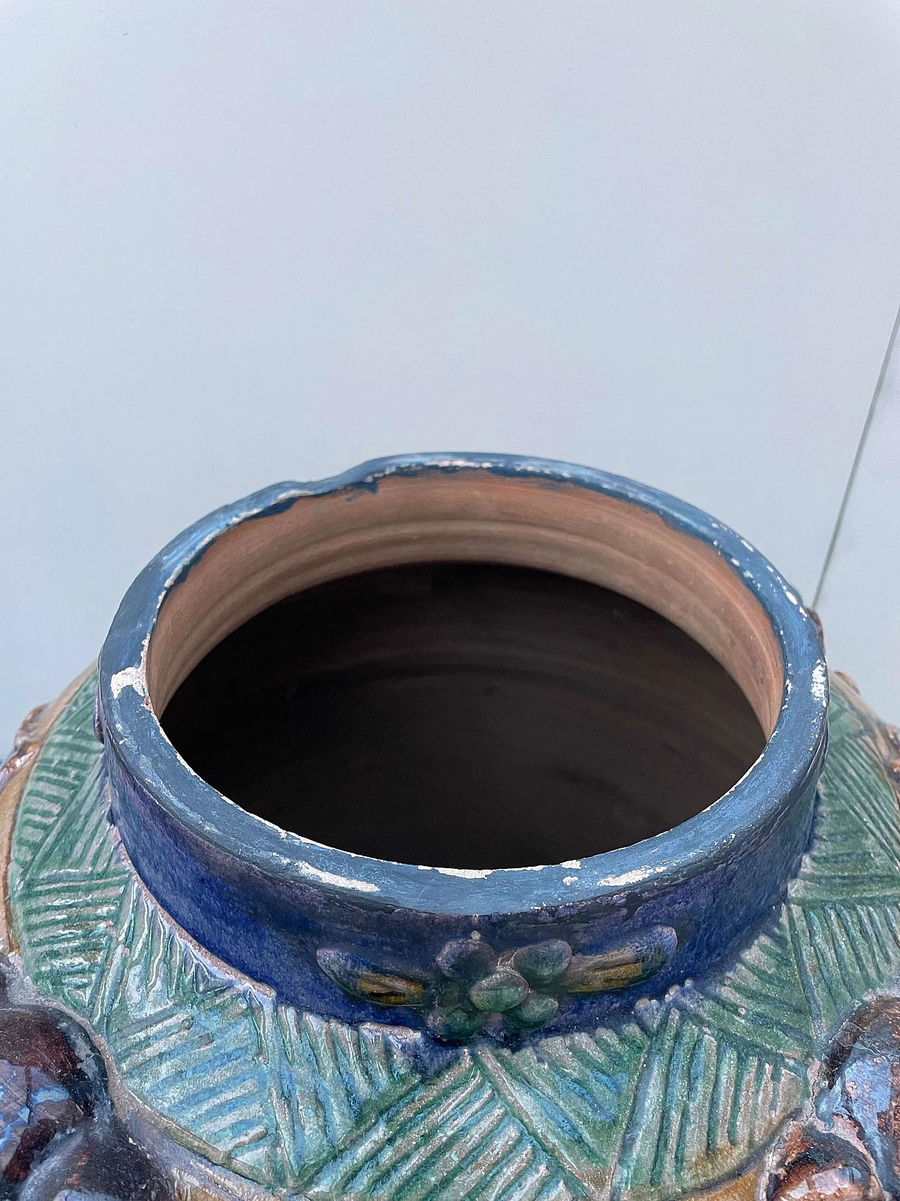 Vaso cinese in terracotta invetriata Sancai, fine '800 7