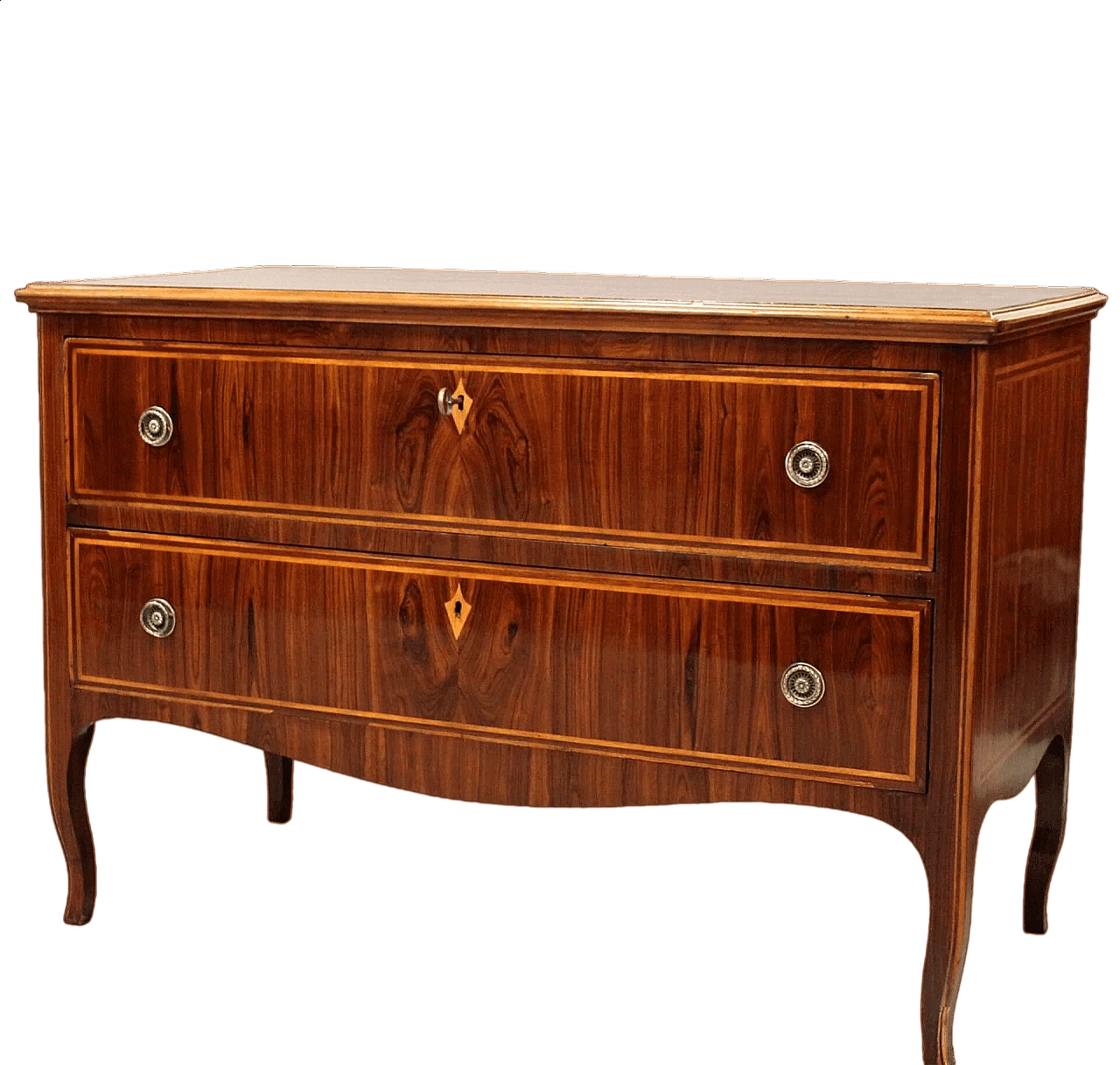 Antique Louis XV chest of drawers in inlaid rosewood, 18th century 12