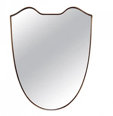Brass shield-shaped wall mirror in the style of Gio Ponti, 1950s