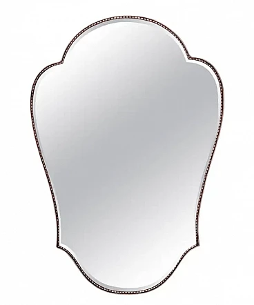 Bevelled shield-shaped brass wall mirror, 1950s