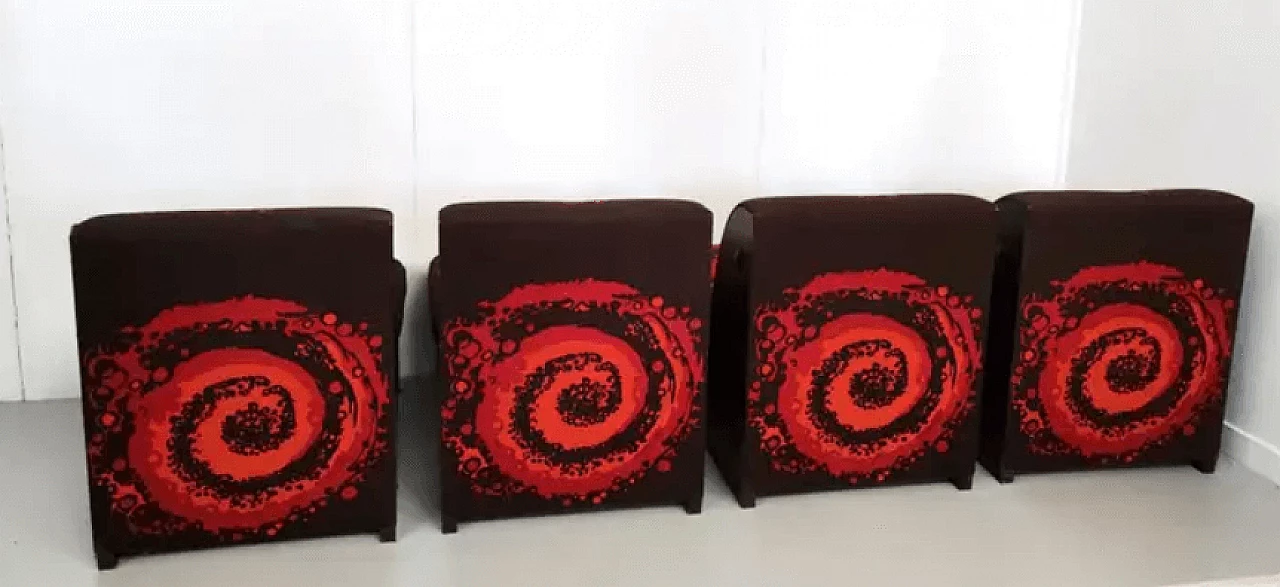 4 Lounge armchairs in wood and cotton, 1970s 4