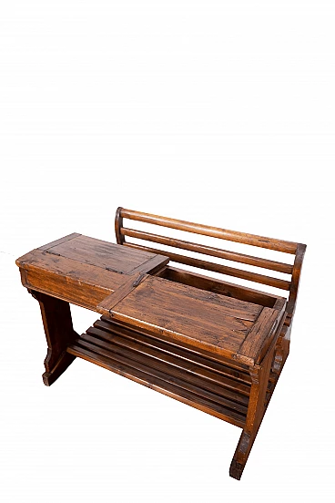 Wood school desk with bench, late 19th century