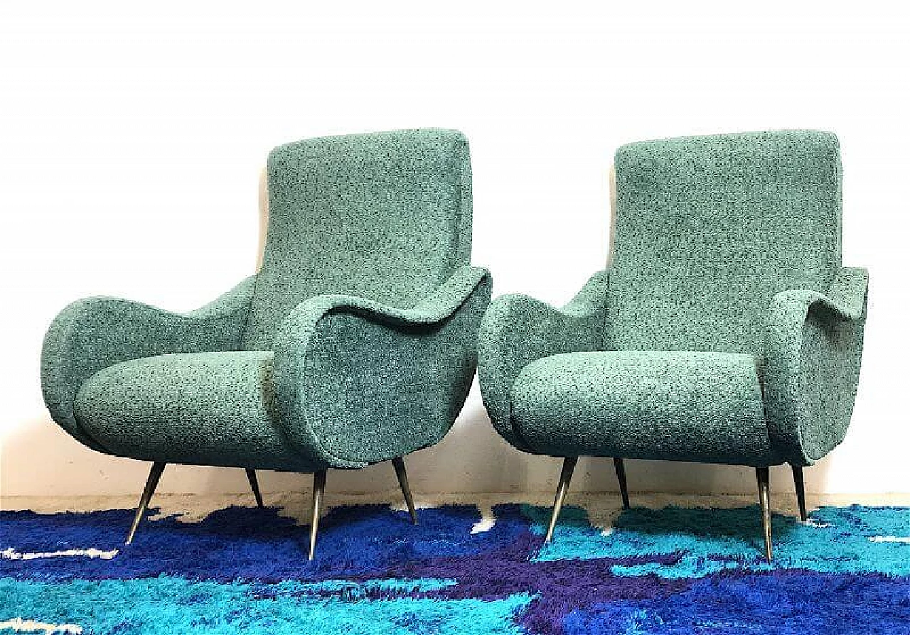 Pair of fabric Lady armchairs, 1950s 1