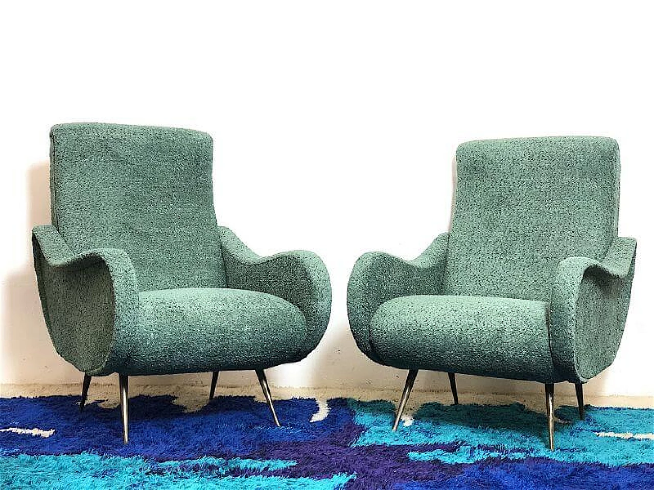Pair of fabric Lady armchairs, 1950s 2