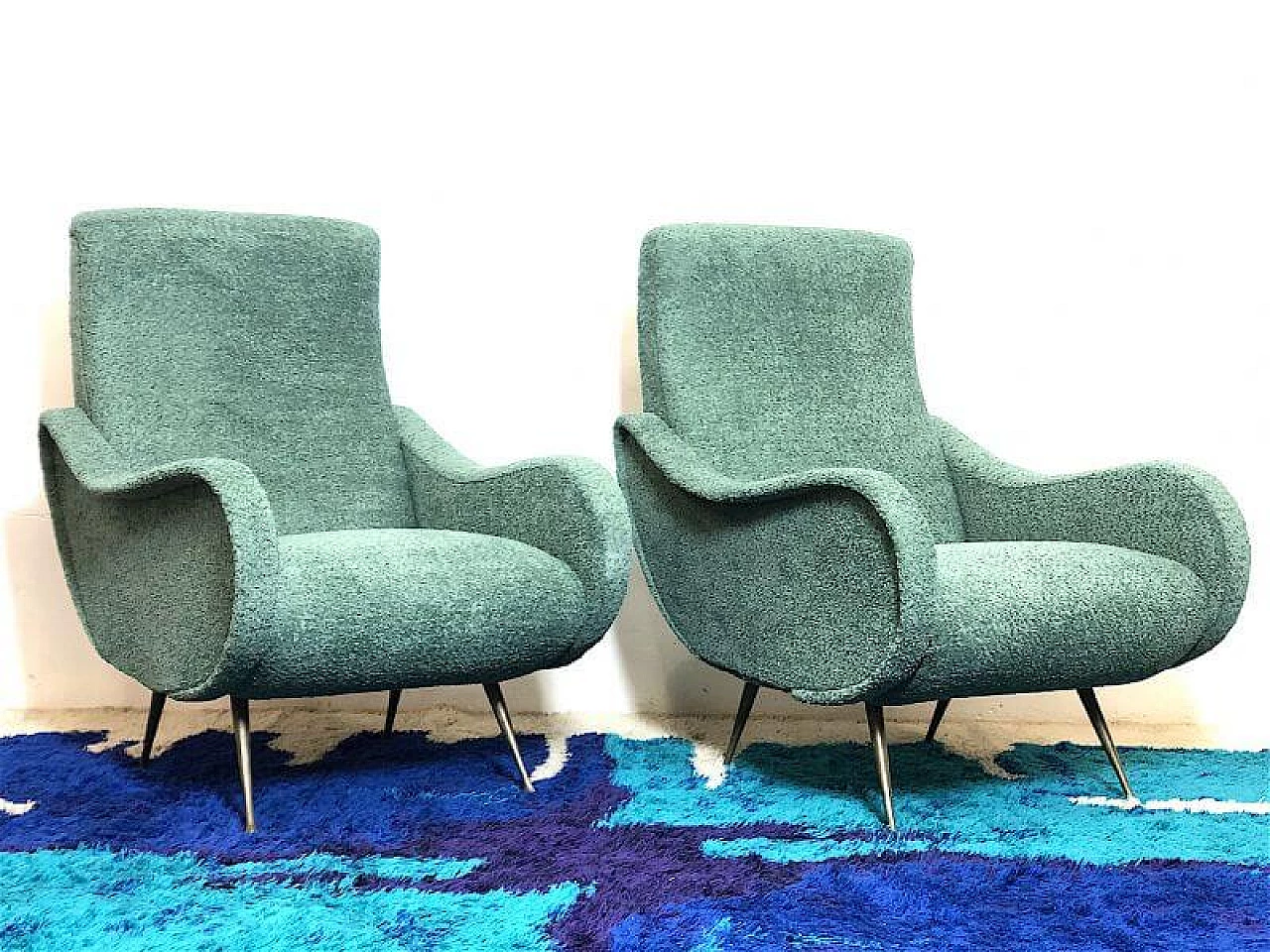 Pair of fabric Lady armchairs, 1950s 3