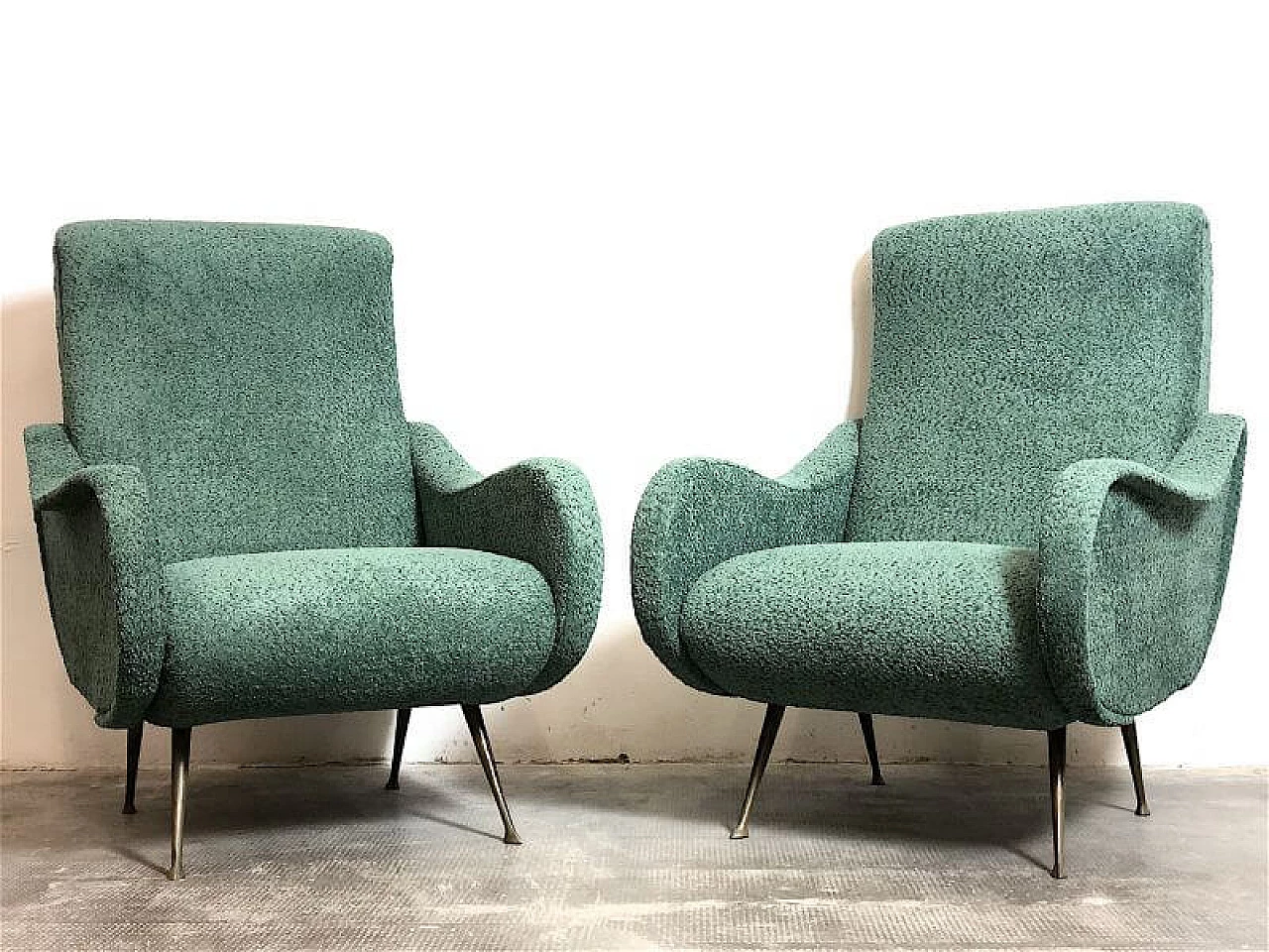 Pair of fabric Lady armchairs, 1950s 4