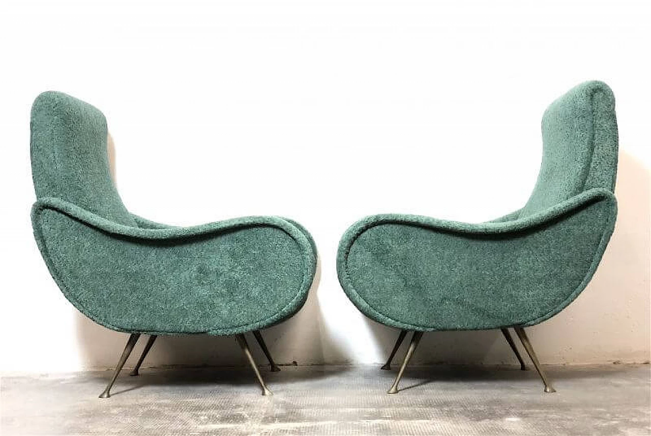 Pair of fabric Lady armchairs, 1950s 6