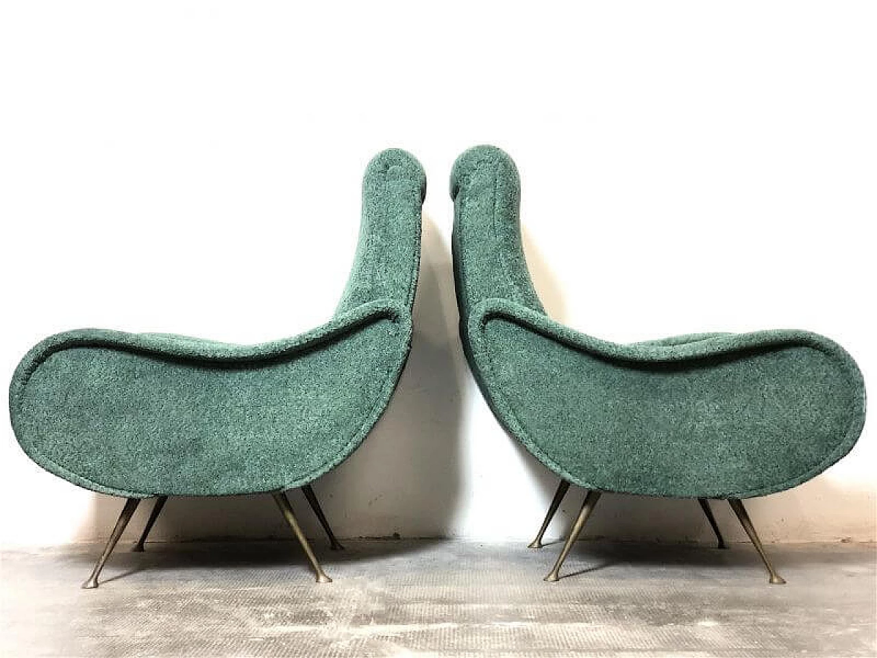 Pair of fabric Lady armchairs, 1950s 10