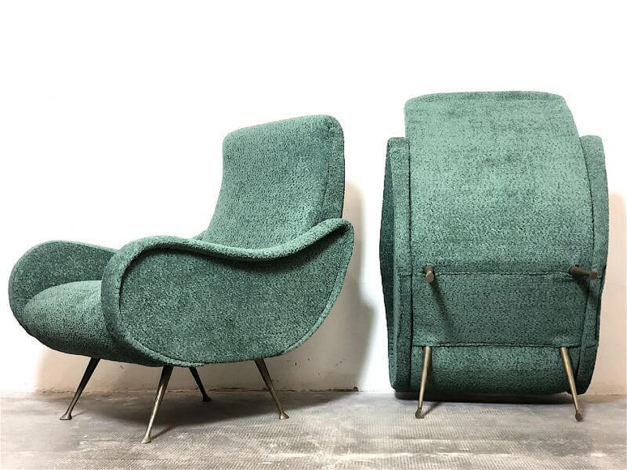 Pair of fabric Lady armchairs, 1950s 11
