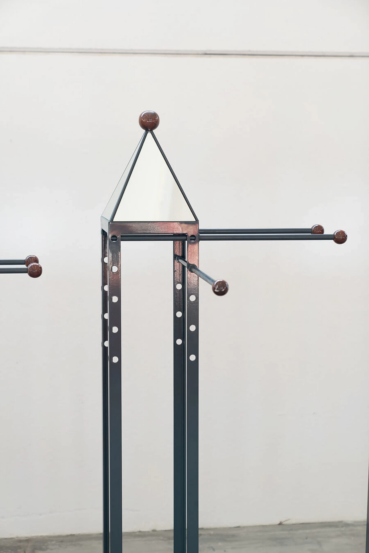 4 Floor coat racks in cherry wood, brass and iron, 1970s 2