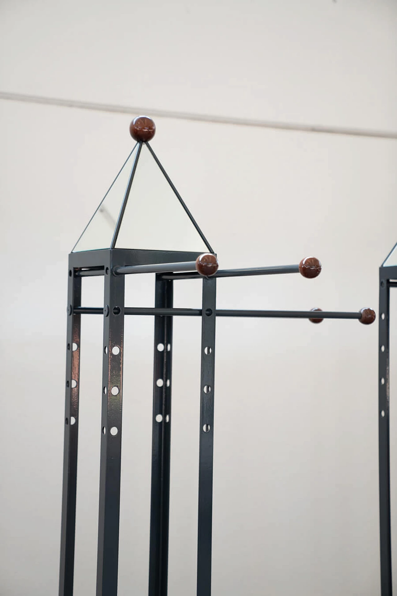 4 Floor coat racks in cherry wood, brass and iron, 1970s 3