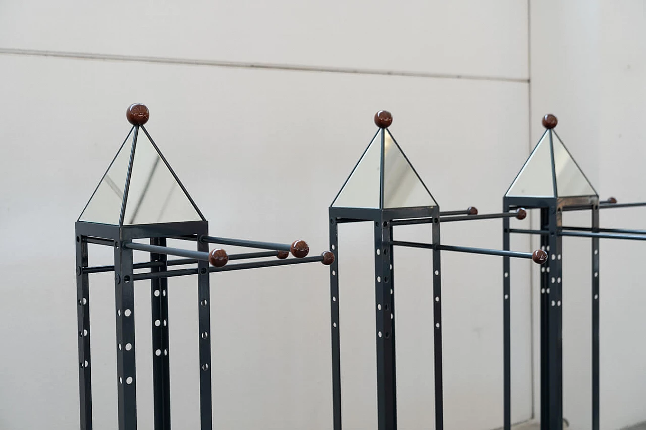 4 Floor coat racks in cherry wood, brass and iron, 1970s 15