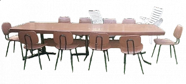 Tavolo aziendale con sedie in legno e metallo, anni '60