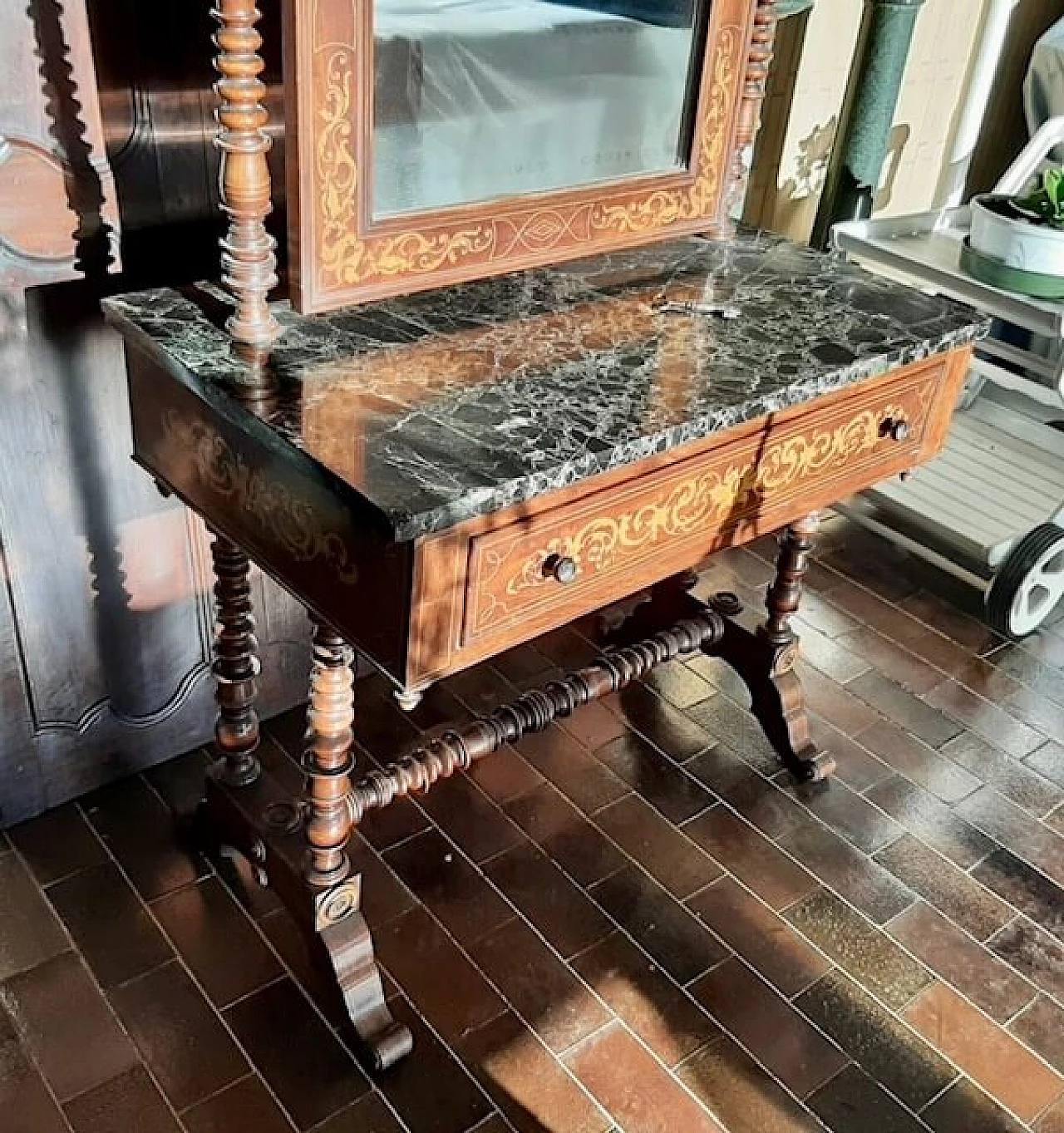 Wooden dressing table with inlay, 19th century 3
