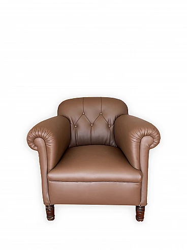 Chesterfield-style leatherette armchair with armrests, early 20th century