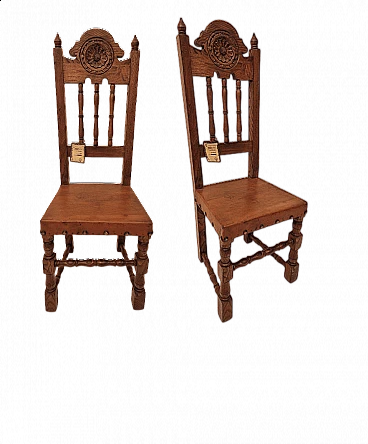 Pair of Old Castile style solid aliso and leather chairs, 1980s