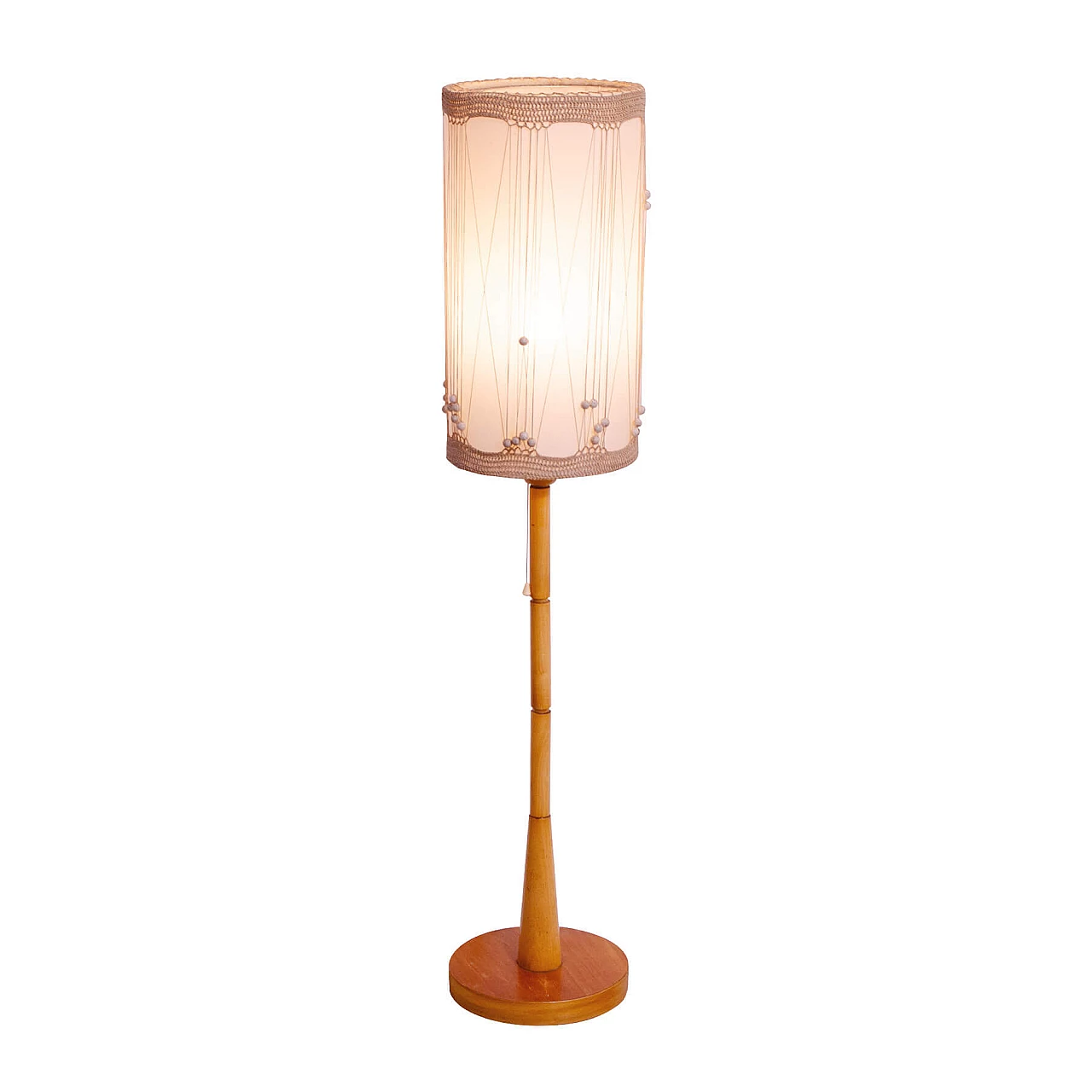 Beech floor lamp with fabric shade in Scandinavian style, 1970s 1