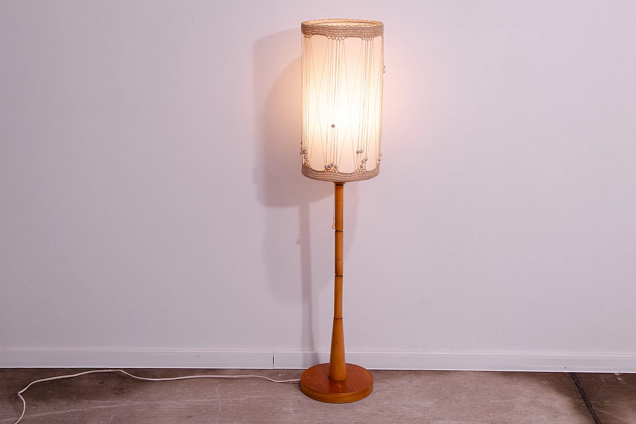 Beech floor lamp with fabric shade in Scandinavian style, 1970s 2
