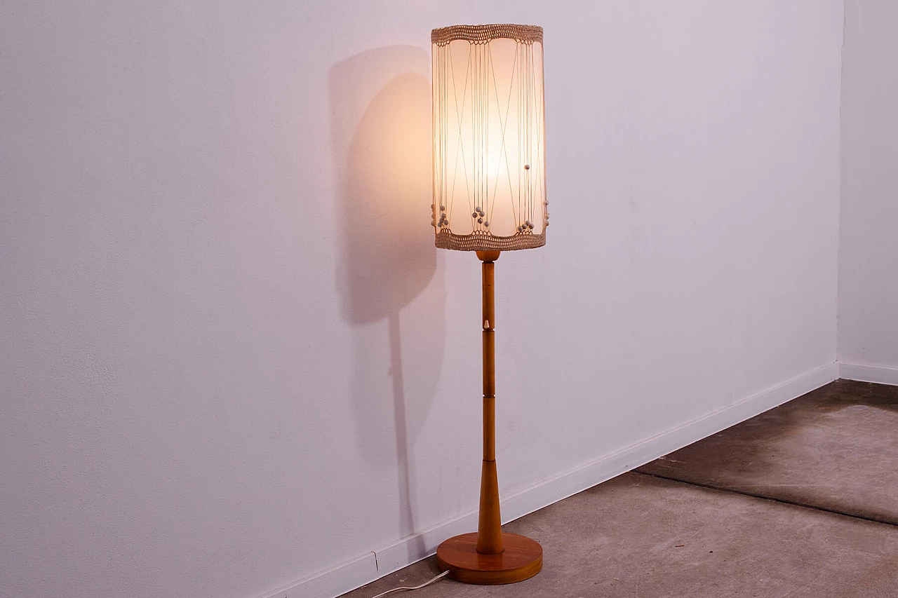 Beech floor lamp with fabric shade in Scandinavian style, 1970s 3