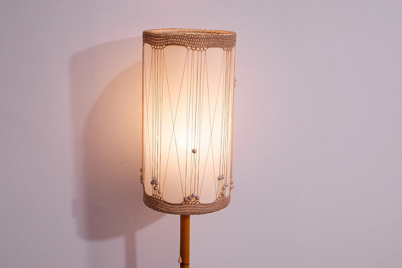 Beech floor lamp with fabric shade in Scandinavian style, 1970s 4