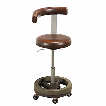 Vintage dentist's stool in metal and leatherette, 1980s