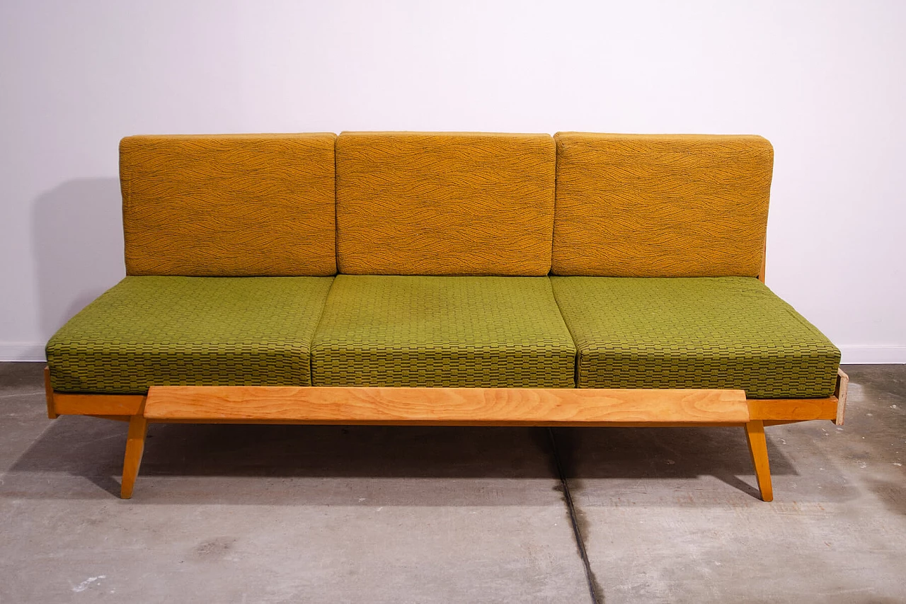 Drevotvar beech folding sofa bed, 1970s 2